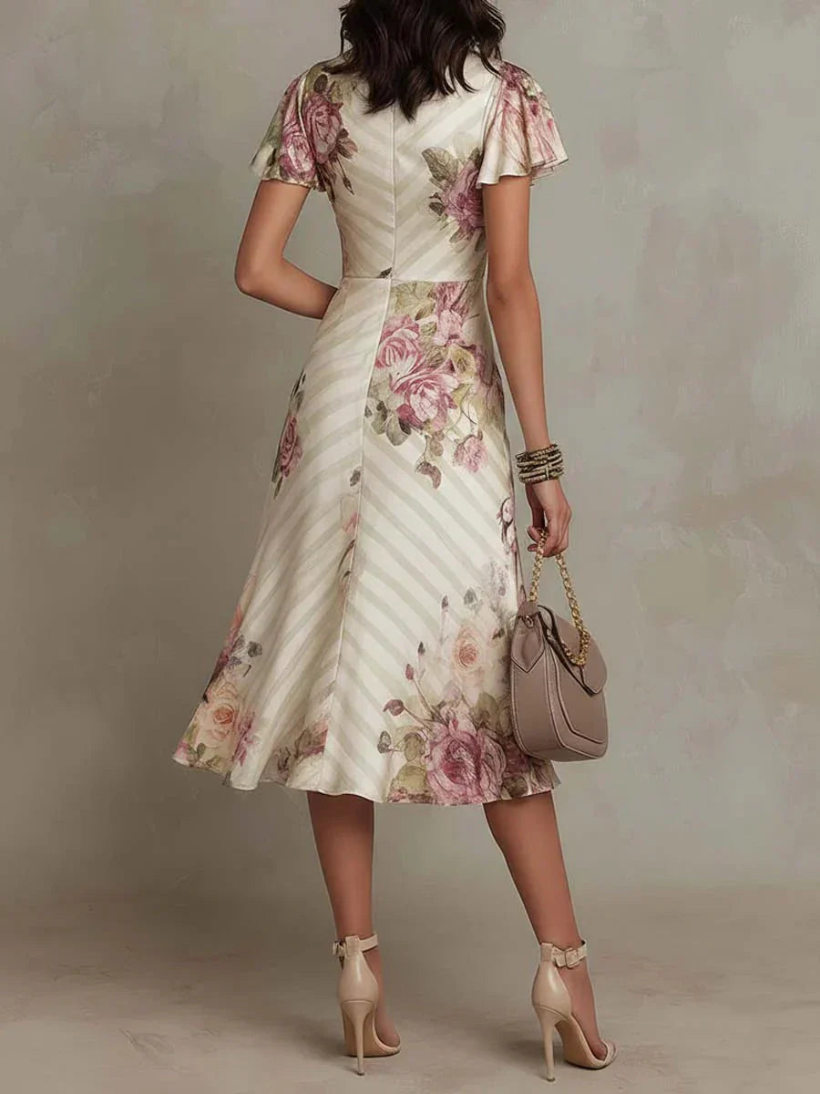 Alba™ | Elegante abito midi a portafoglio, arricciato, a fiori