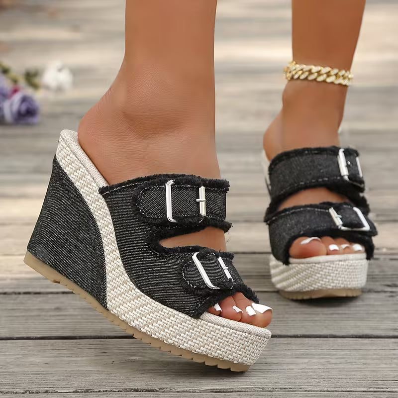 Elara Sandali con zeppa in denim