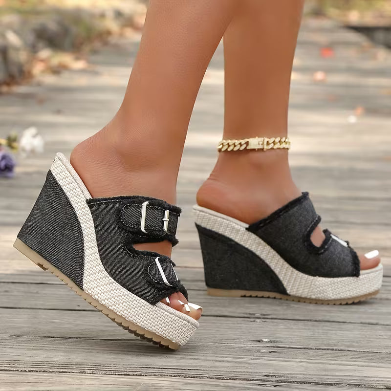 Elara Sandali con zeppa in denim