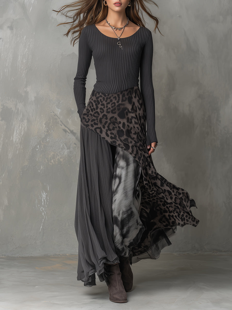 Martina | Lungo abito in stile bohémien con stampa leopardata • S1