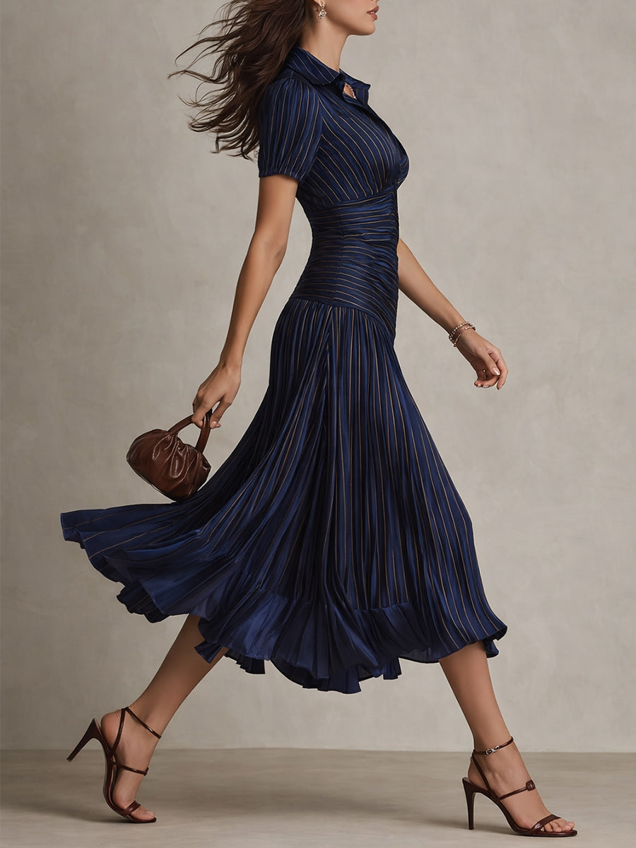 Adriana - Abito midi in raso a righe stile retrò