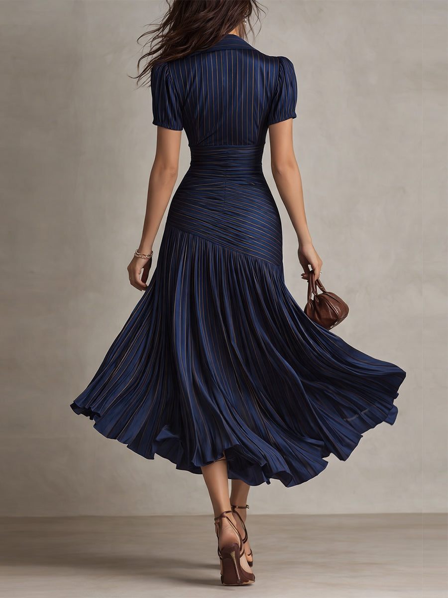 Adriana - Abito midi in raso a righe stile retrò