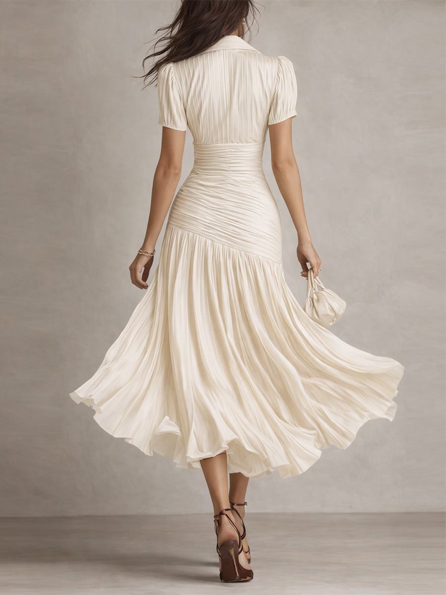 Adriana - Abito midi in raso a righe stile retrò