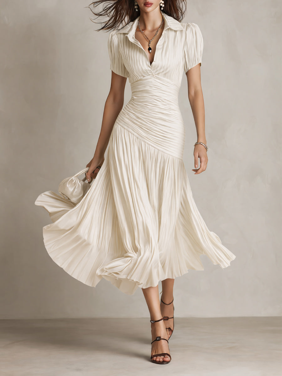 Adriana - Abito midi in raso a righe stile retrò