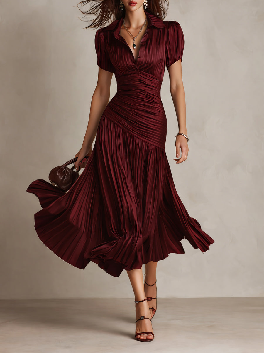 Adriana - Abito midi in raso a righe stile retrò