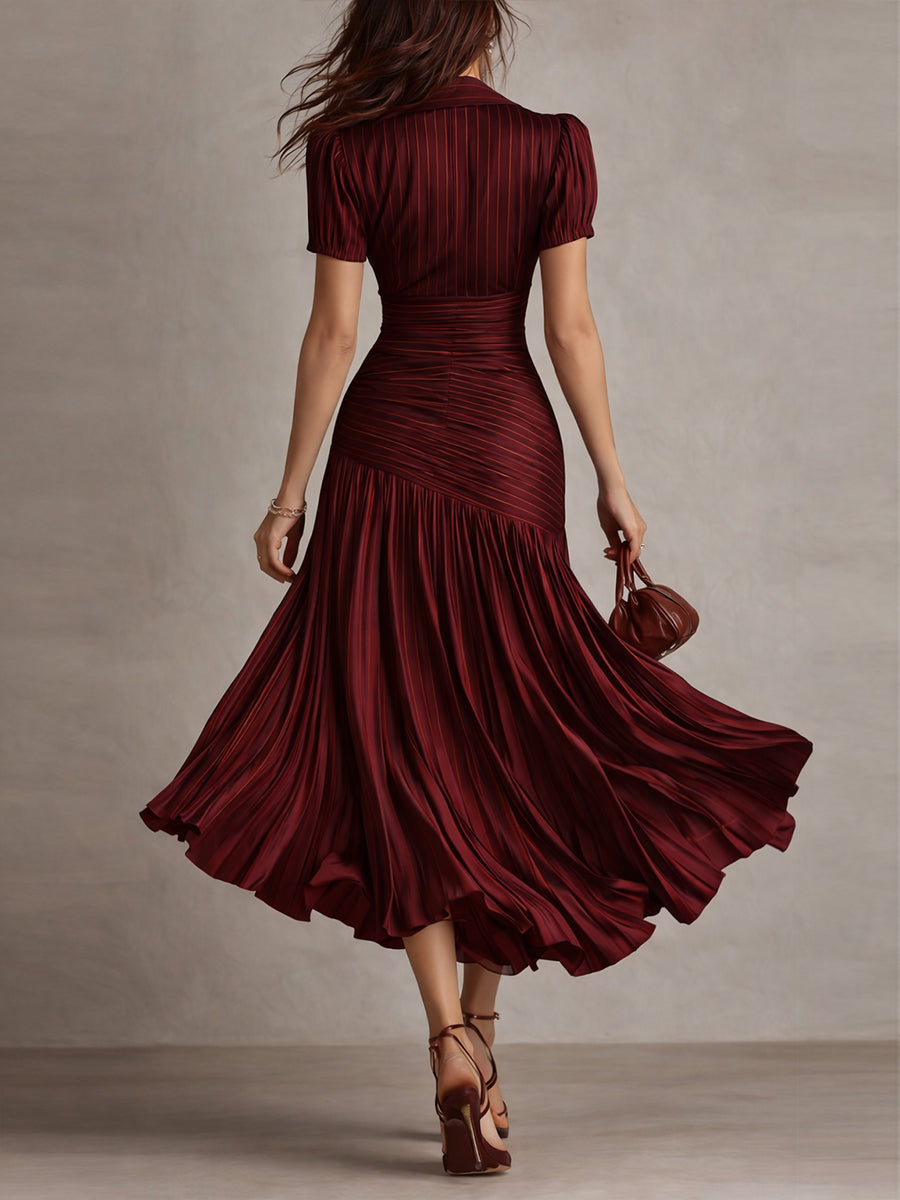 Adriana - Abito midi in raso a righe stile retrò