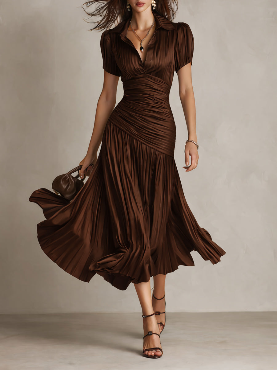 Adriana - Abito midi in raso a righe stile retrò