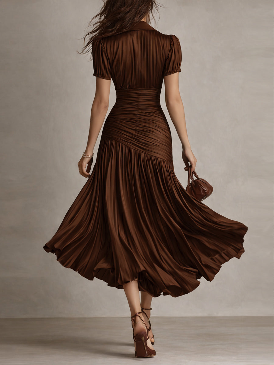 Adriana - Abito midi in raso a righe stile retrò