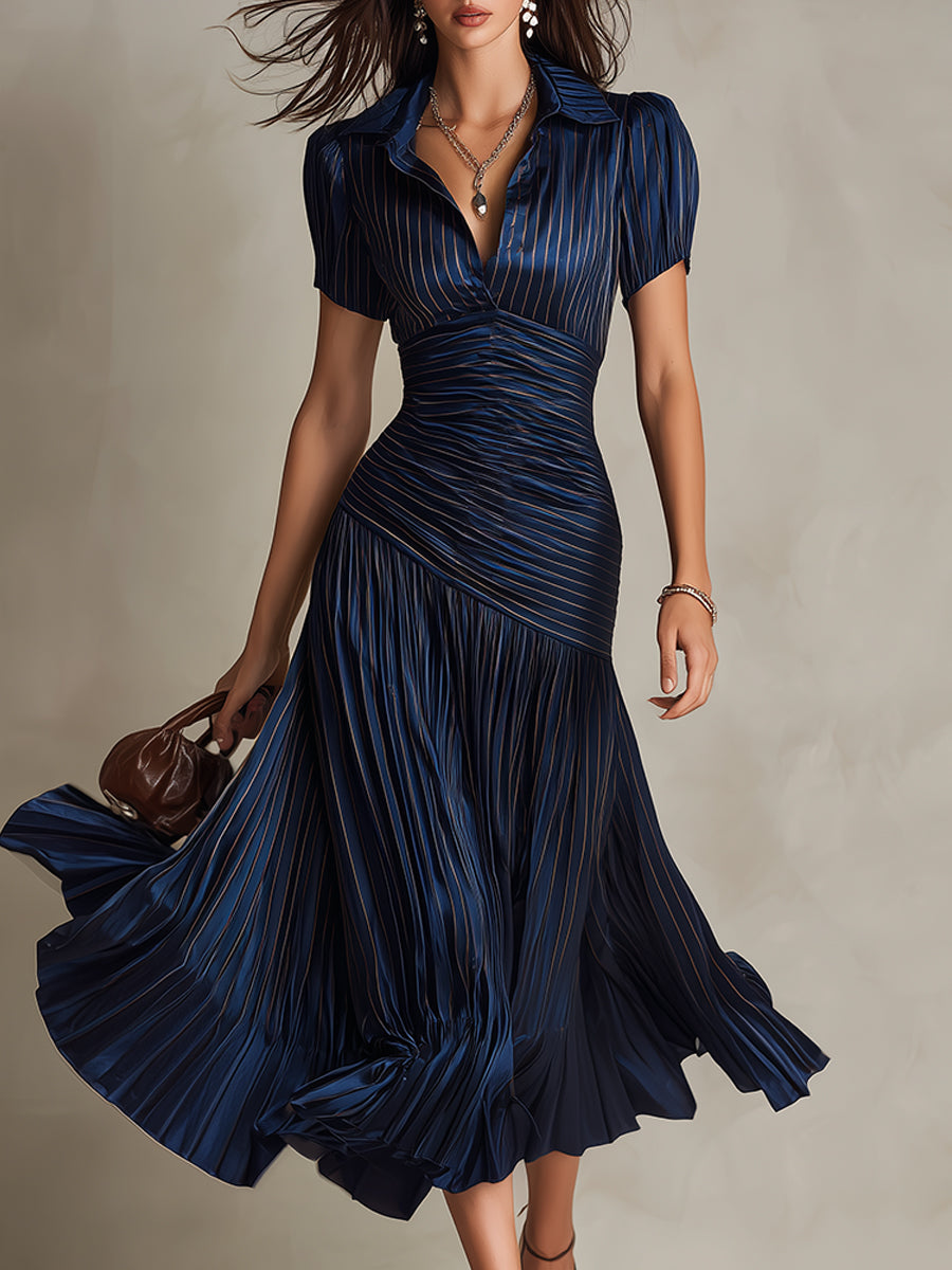 Adriana - Abito midi in raso a righe stile retrò