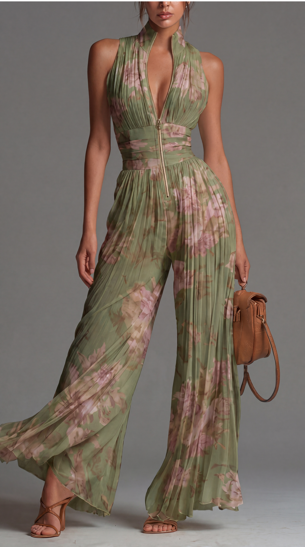 Tuta plissettata in chiffon a fiori • S1