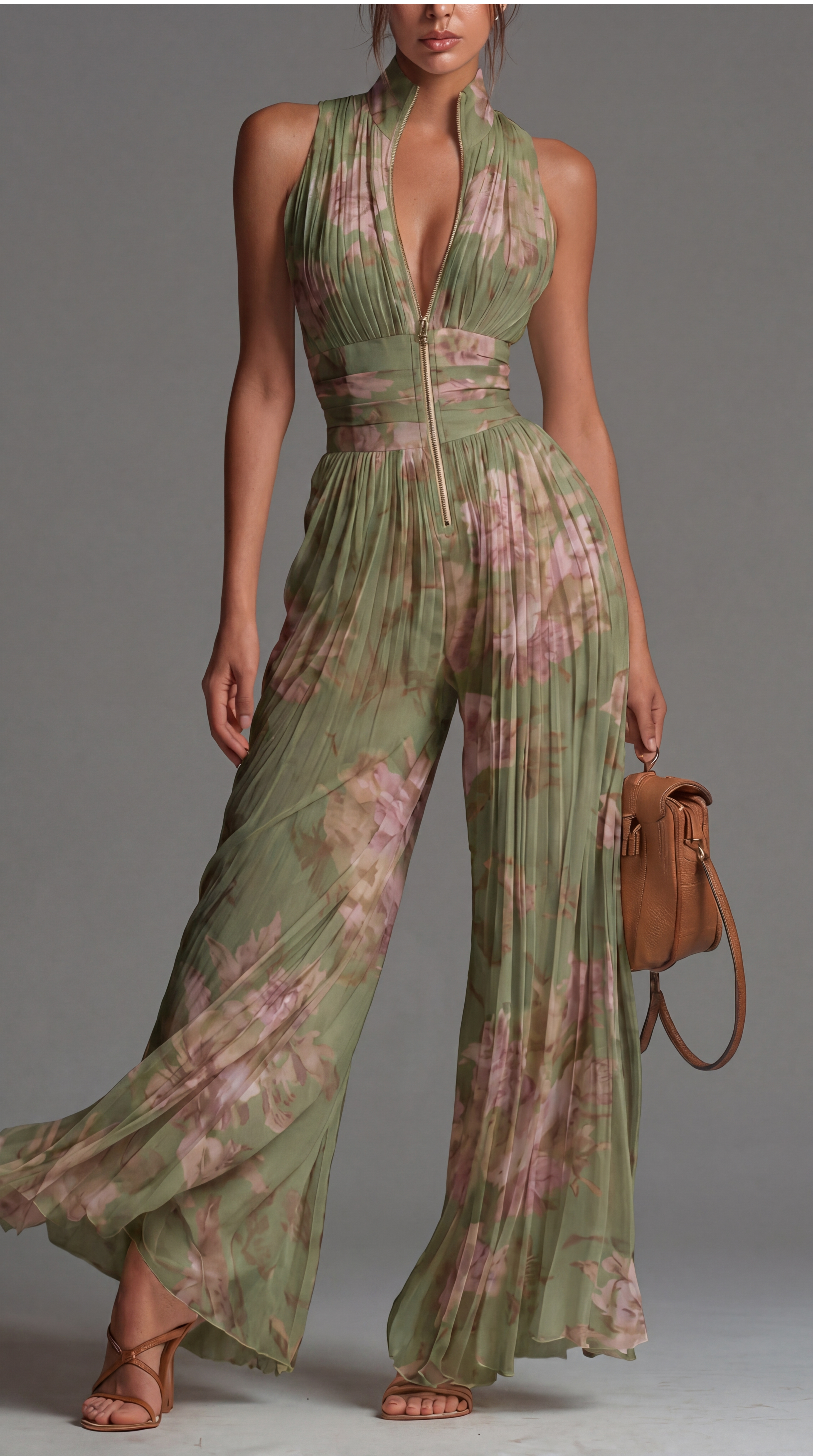 Tuta plissettata in chiffon a fiori • S1