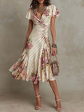 Alba™ | Elegante abito midi a portafoglio, arricciato, a fiori