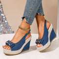 Zeppe in denim celeste con fiocco