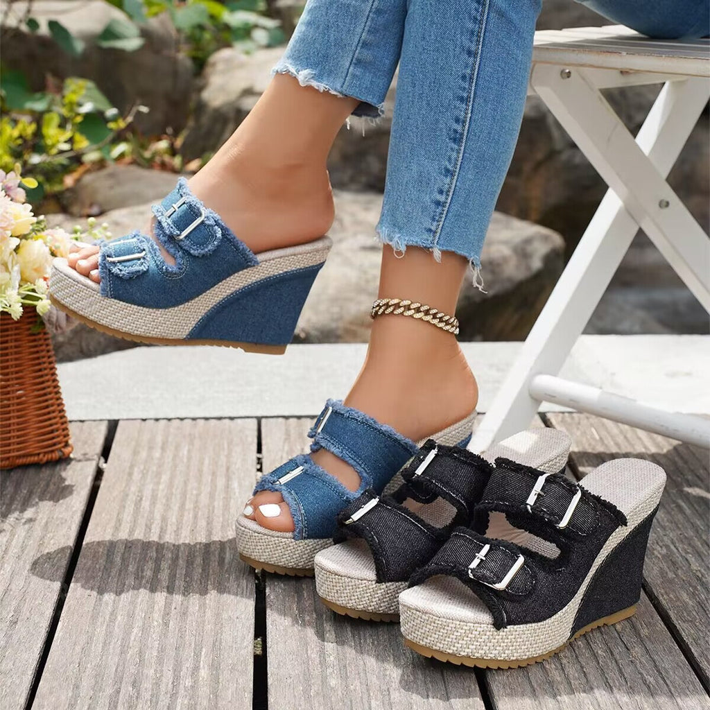 Elara Sandali con zeppa in denim