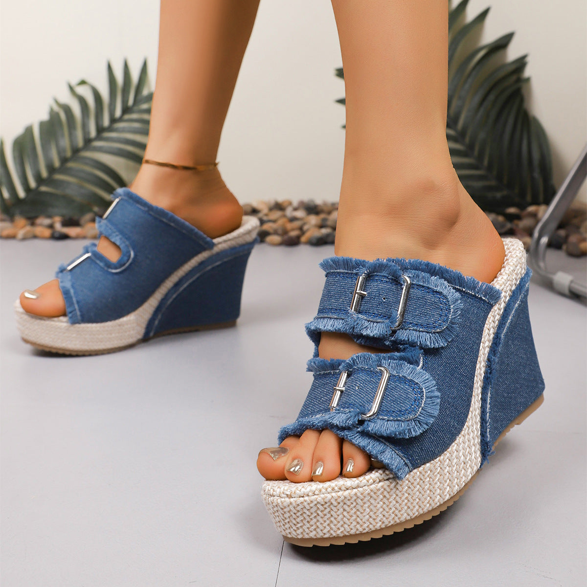 Elara Sandali con zeppa in denim