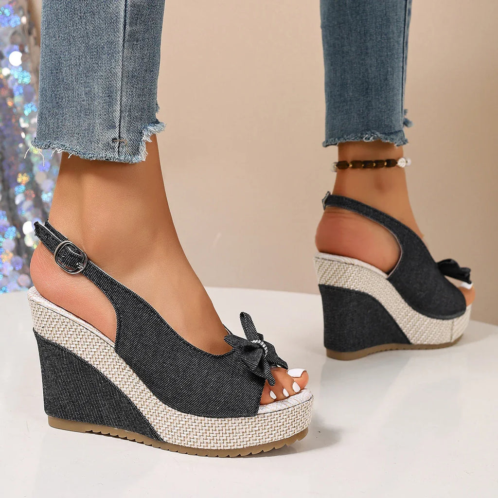 Anna Sandali con zeppa in denim