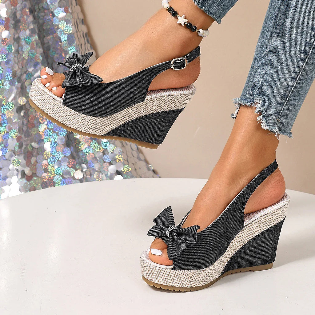 Anna Sandali con zeppa in denim