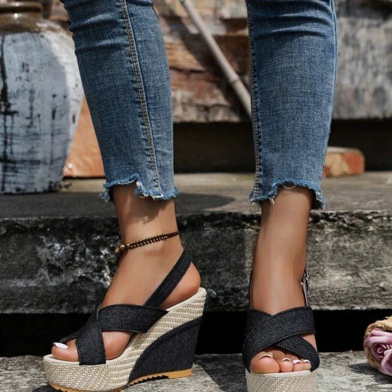 Maya sandali in denim con plateau