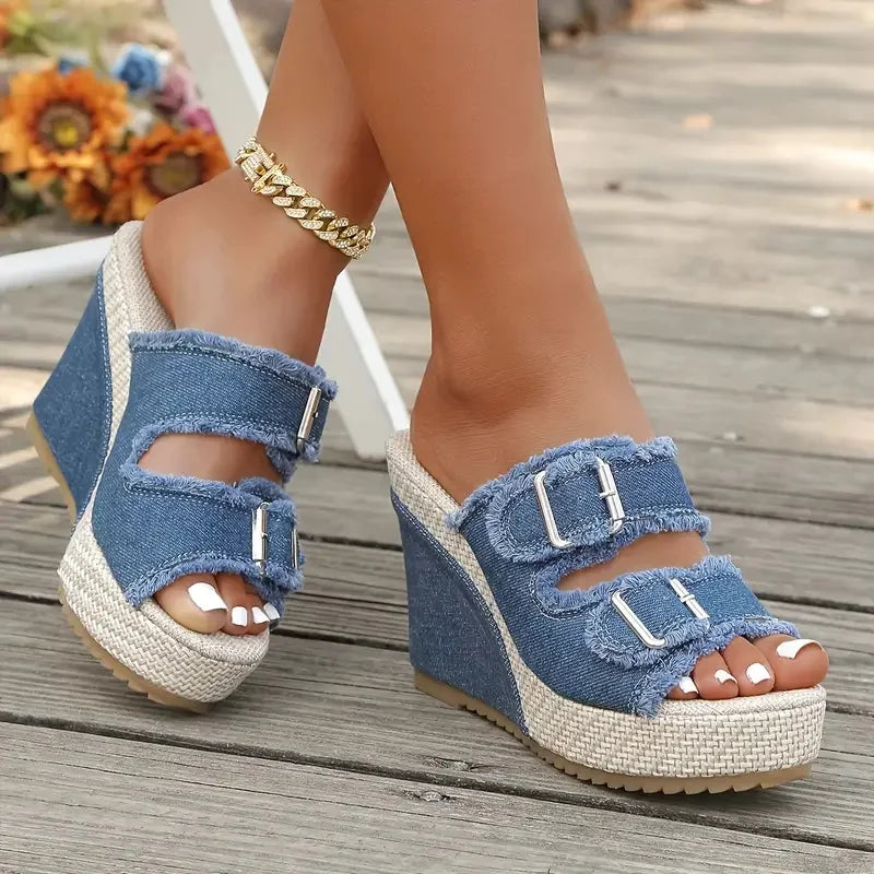 Elara Sandali con zeppa in denim