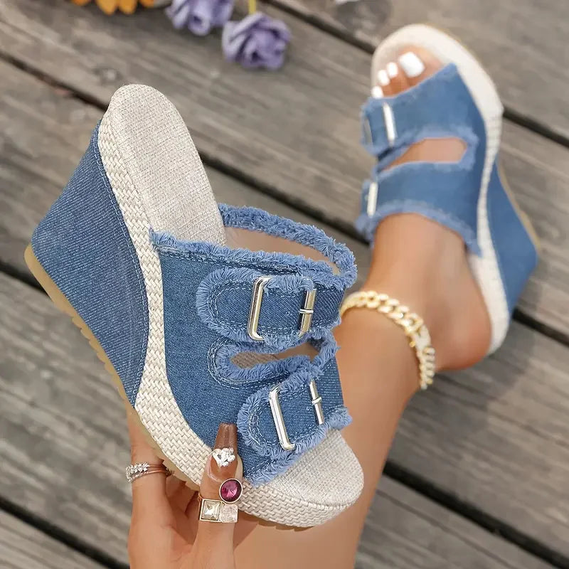 Elara Sandali con zeppa in denim