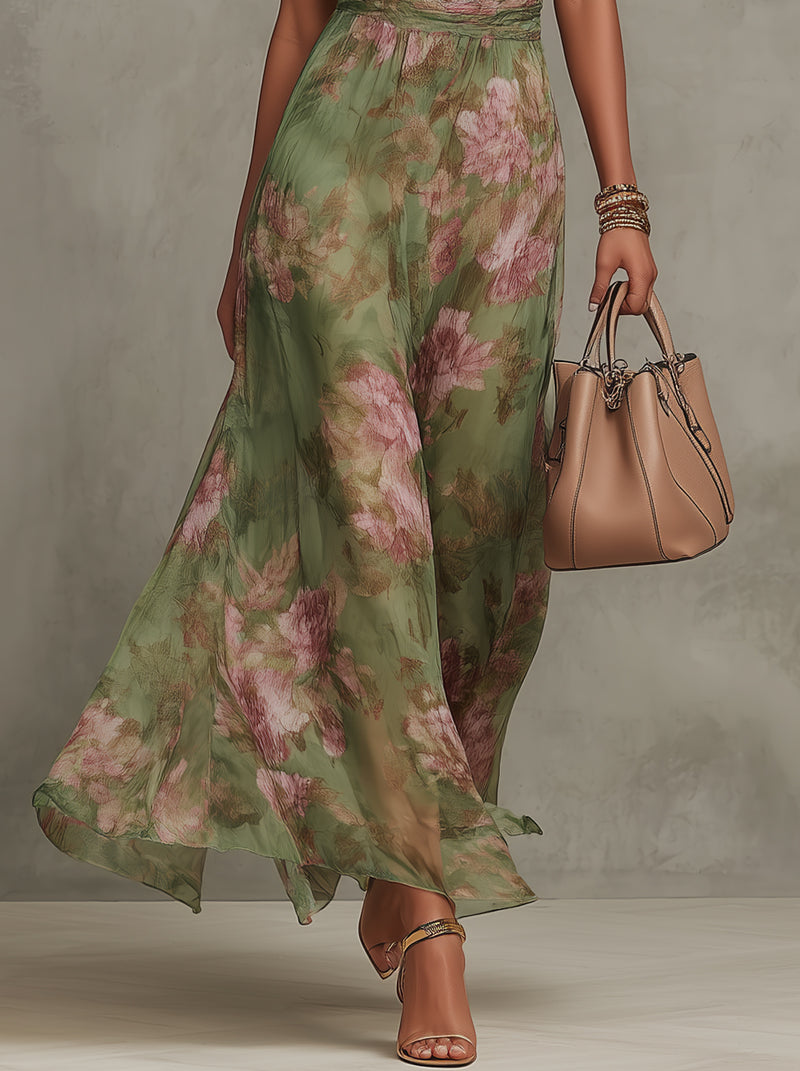 Serena — Elegante abito maxi in chiffon a fiori con collo alla schiava