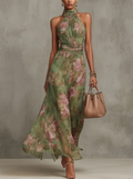 Serena — Elegante abito maxi in chiffon a fiori con collo alla schiava