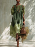Abito midi verde in chiffon a spalle scoperte, maniche corte