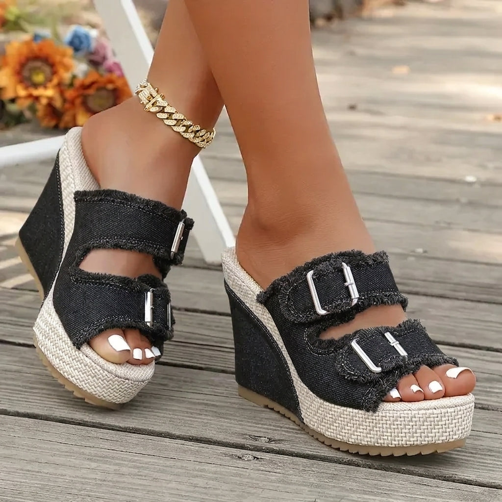 Elara Sandali con zeppa in denim
