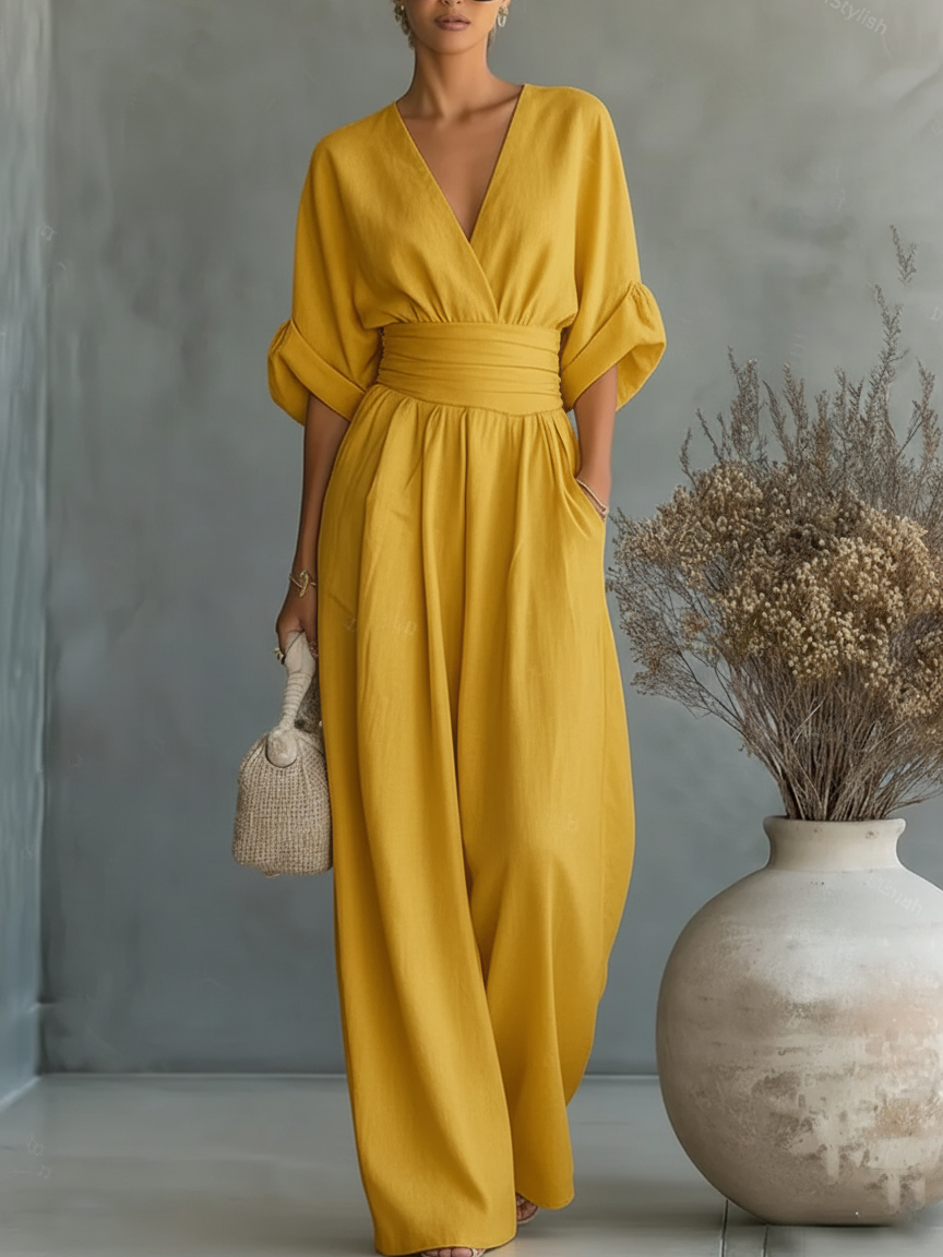 Elegante tuta a vita alta con scollo a V • S1