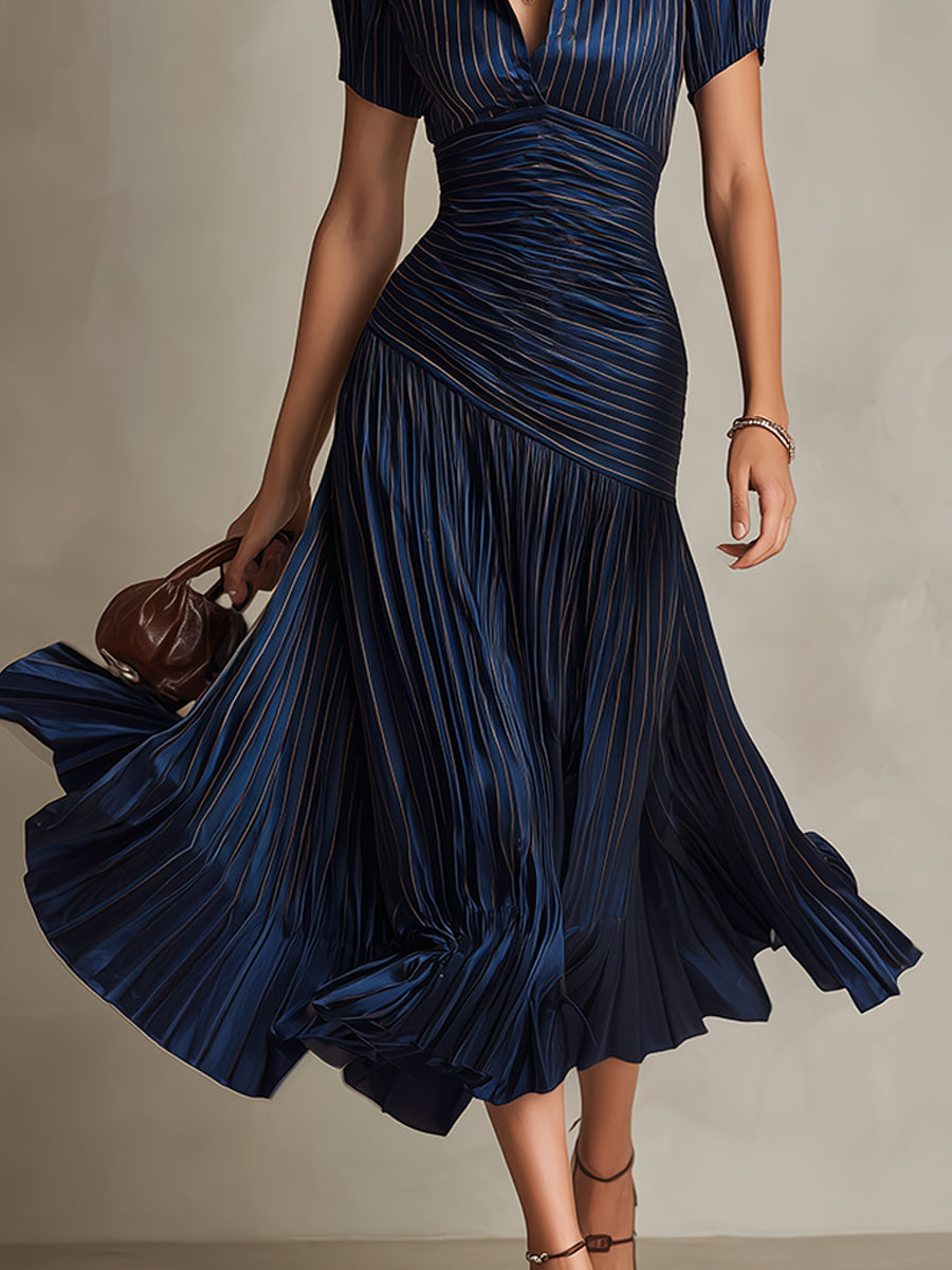 Adriana - Abito midi in raso a righe stile retrò