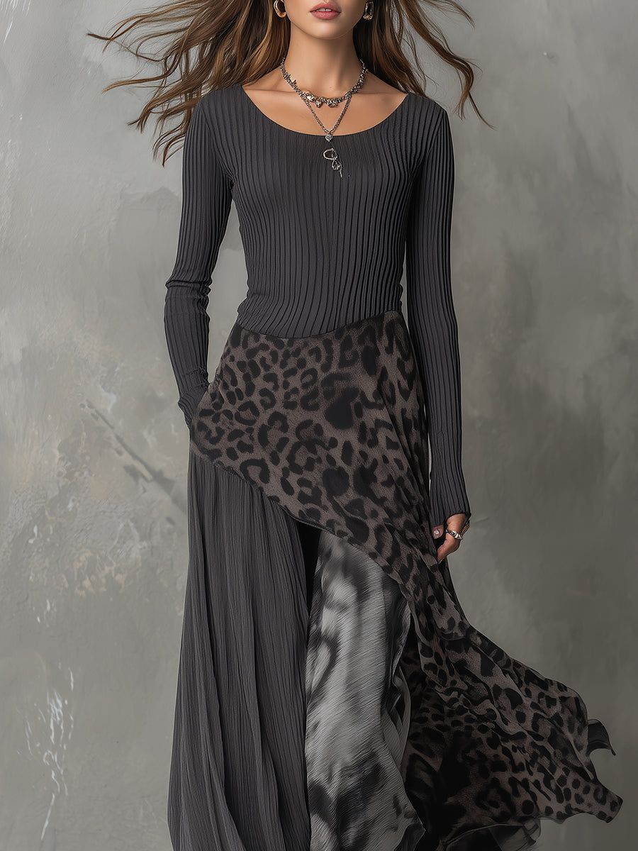 Martina | Lungo abito in stile bohémien con stampa leopardata • S1