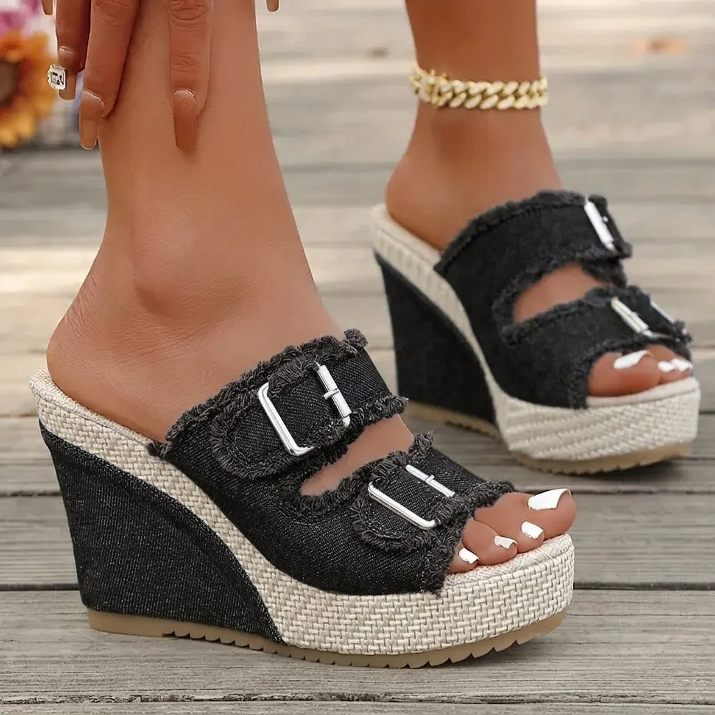 Elara Sandali con zeppa in denim