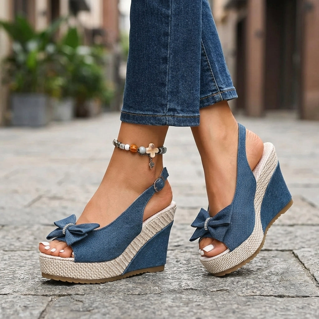 Anna Sandali con zeppa in denim