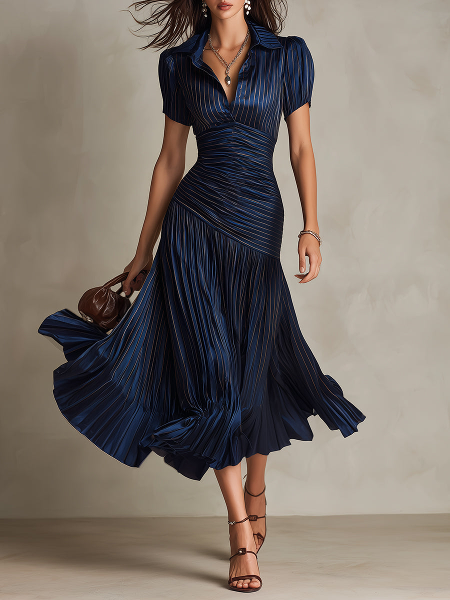 Adriana - Abito midi in raso a righe stile retrò