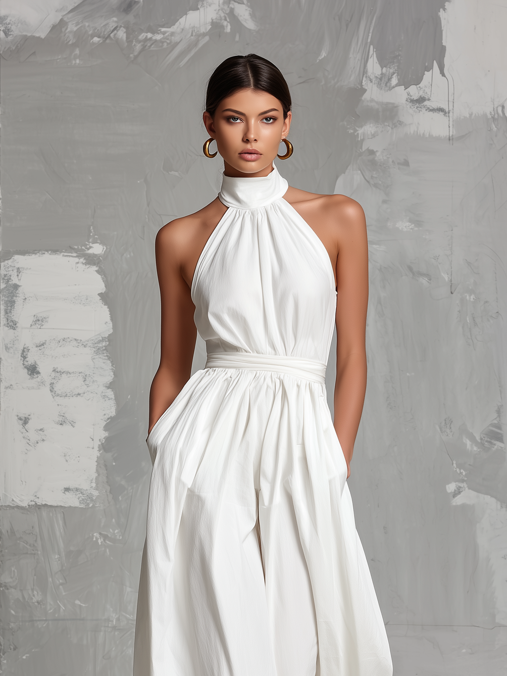 Zoltán | Elegante tuta bianca senza maniche con scollo alla schiava • S1