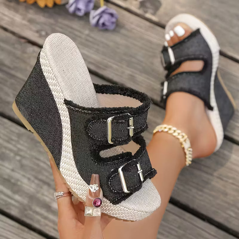 Elara Sandali con zeppa in denim