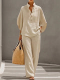 Eszter™ – Set in misto cotone e lino con maniche a pipistrello e pantaloni a gamba larga • S1